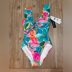 NWT Carmen Marc Valvo Women's Scarf Tie-Front One-Piece Swimsuit - Multi sz 6